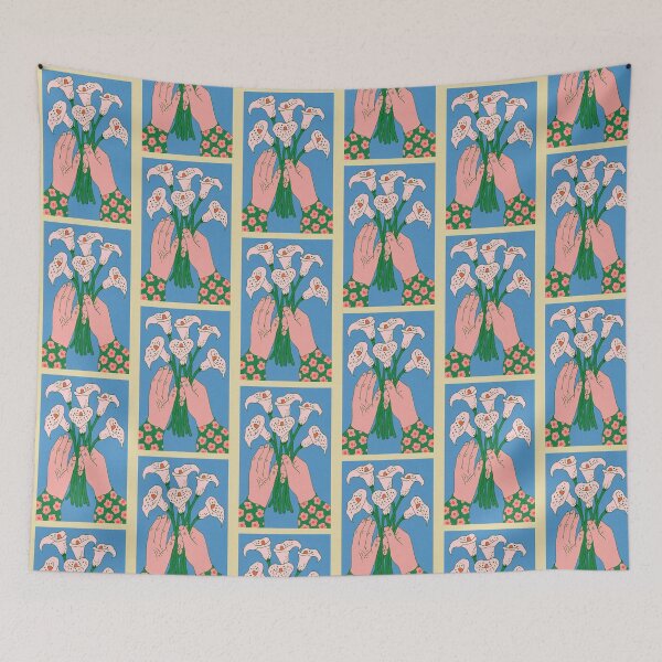 Item preview, Hands Holding White Calla Lilies Retro Floral Illustration designed and sold by CreativeLarysa.