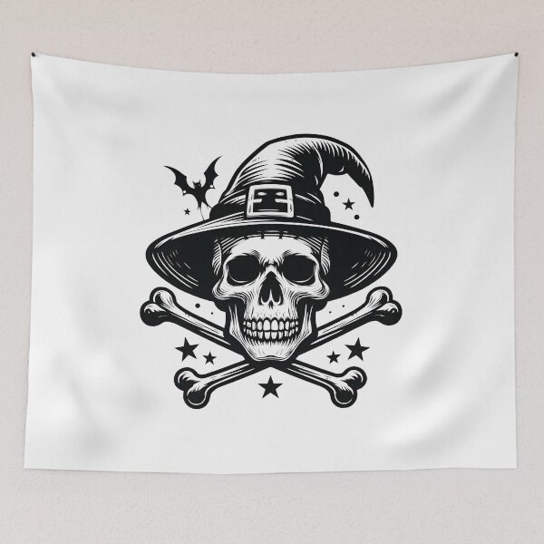 Item preview, Vintage Skull with Witch Hat and Crossbones Line Art designed and sold by interdesigner.