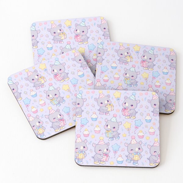 Item preview, Kawaii Birthday Baby Rhino Pastel Pattern designed and sold by Soft Berry Studio.