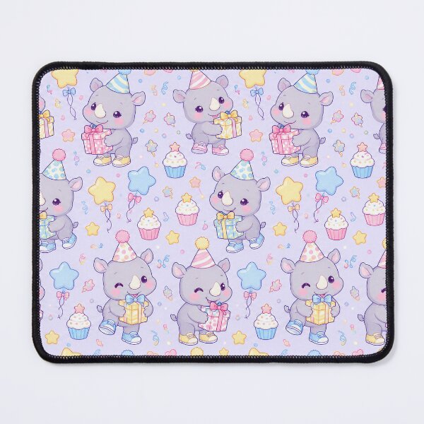Item preview, Kawaii Birthday Baby Rhino Pastel Pattern designed and sold by Soft Berry Studio.