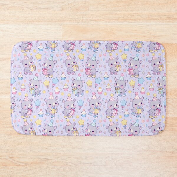 Item preview, Kawaii Birthday Baby Rhino Pastel Pattern designed and sold by Soft Berry Studio.