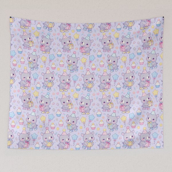 Item preview, Kawaii Birthday Baby Rhino Pastel Pattern designed and sold by Soft Berry Studio.
