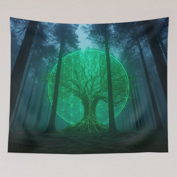 Item preview, Glowing Emerald Tree Portal in Misty Pine Forest designed and sold by monkeybusiness.pt.