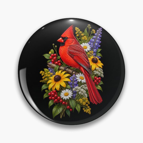Item preview, Cardinal Perched Beside Wildflowers Red Bird Botanical Nature Design designed and sold by RockitBaby.