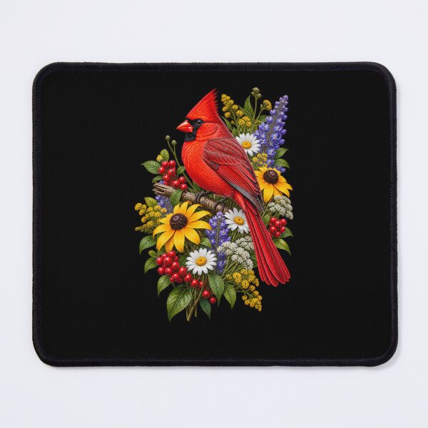 Item preview, Cardinal Perched Beside Wildflowers Red Bird Botanical Nature Design designed and sold by RockitBaby.