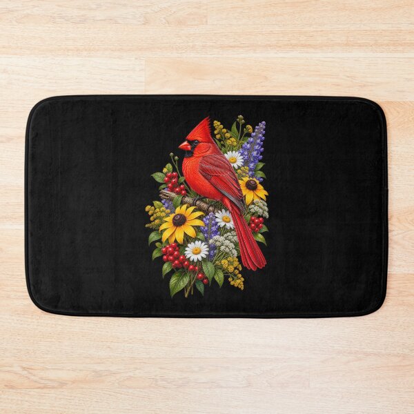 Item preview, Cardinal Perched Beside Wildflowers Red Bird Botanical Nature Design designed and sold by RockitBaby.
