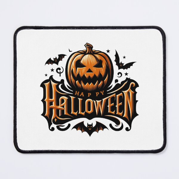 Item preview, Spooky Happy Halloween Typography with Jack-o'-Lantern and Flying Bats designed and sold by interdesigner.
