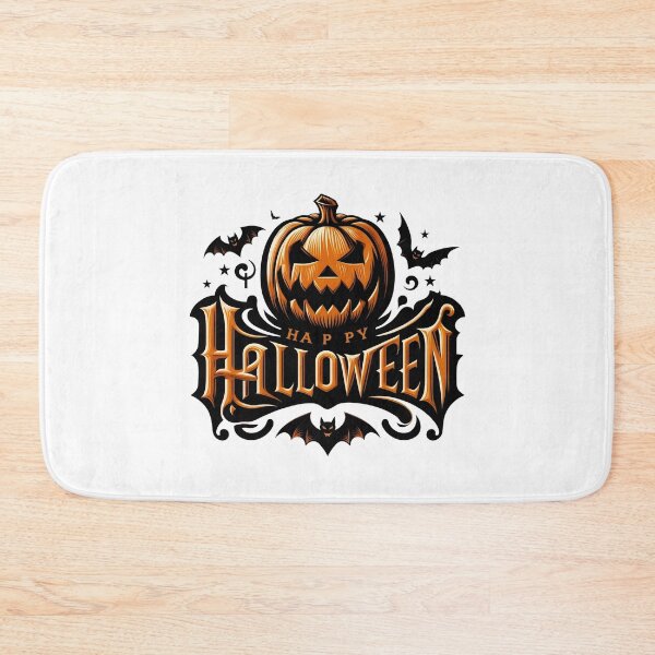 Item preview, Spooky Happy Halloween Typography with Jack-o'-Lantern and Flying Bats    designed and sold by interdesigner.