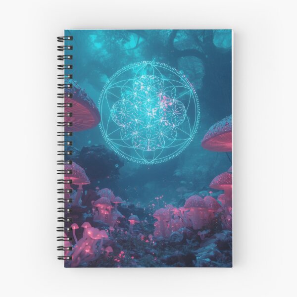 Item preview, Bioluminescent Pink Mushrooms with Seed of Life Mandala designed and sold by monkeybusiness.pt.