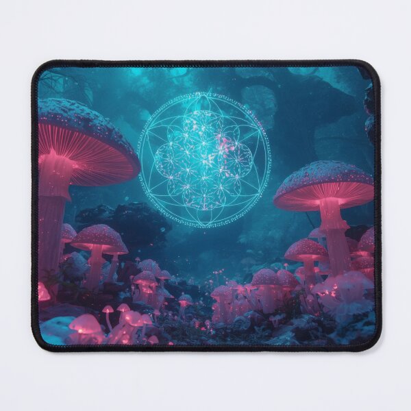 Item preview, Bioluminescent Pink Mushrooms with Seed of Life Mandala designed and sold by monkeybusiness.pt.