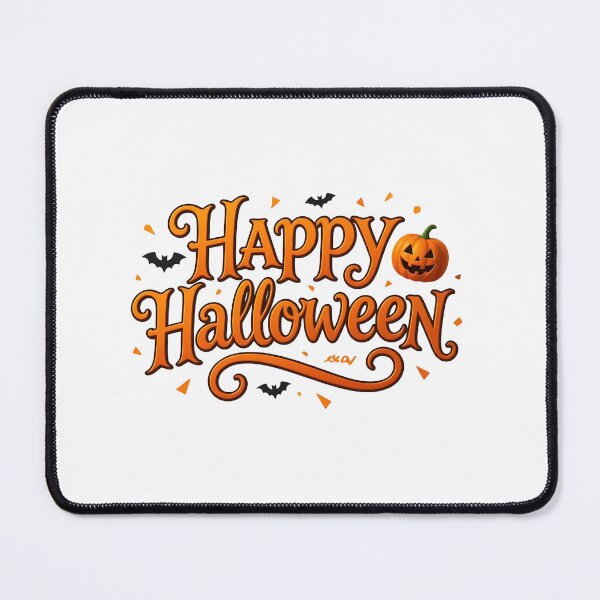 Item preview, Happy Halloween Typography with Smiling Jack-o'-Lantern and Flying Bats designed and sold by interdesigner.
