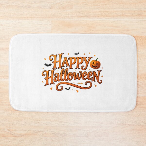 Item preview, Happy Halloween Typography with Smiling Jack-o'-Lantern and Flying Bats    designed and sold by interdesigner.