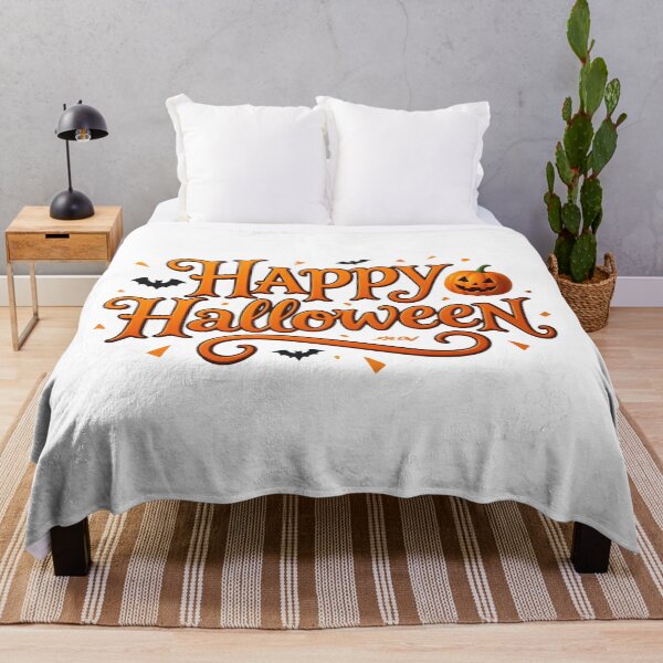 Item preview, Happy Halloween Typography with Smiling Jack-o'-Lantern and Flying Bats    designed and sold by interdesigner.