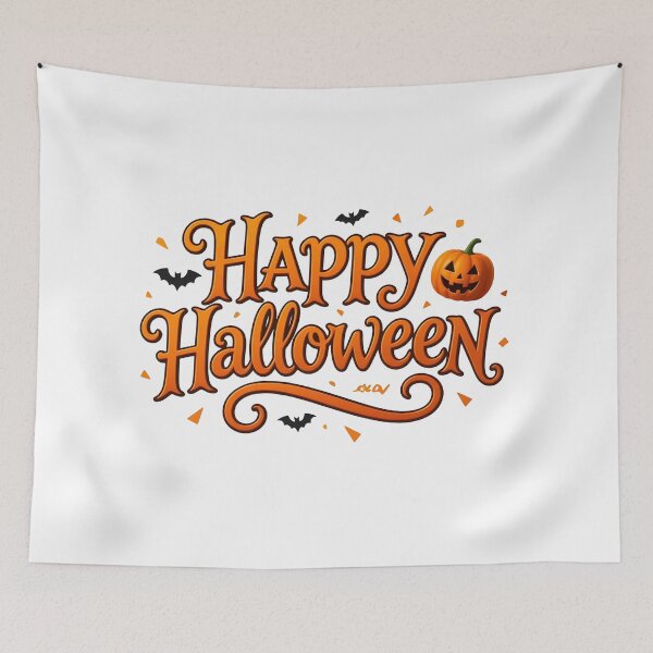 Item preview, Happy Halloween Typography with Smiling Jack-o'-Lantern and Flying Bats    designed and sold by interdesigner.