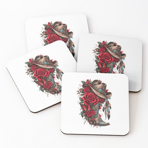Item preview, Western Cowgirl Boots and Red Roses designed and sold by Wild Ink Studio by Barbara.