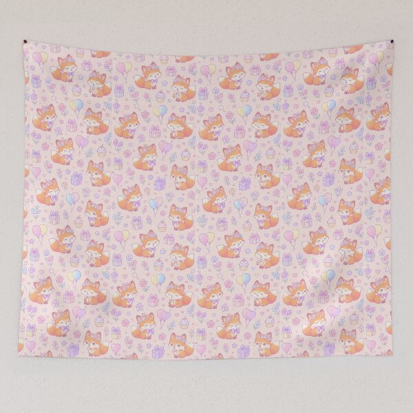 Item preview, Kawaii Birthday Baby Fox Pastel Pattern designed and sold by Soft Berry Studio.