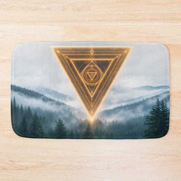 Item preview, Glowing Amber Inverted Triangle Over Misty Pine Forest designed and sold by monkeybusiness.pt.