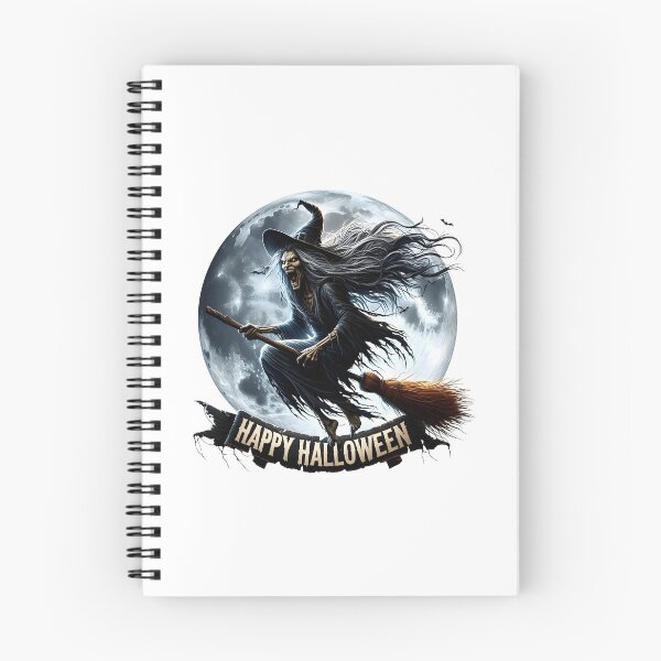 Item preview, Scary Flying Witch on Broomstick with Full Moon Happy Halloween Emblem    designed and sold by interdesigner.