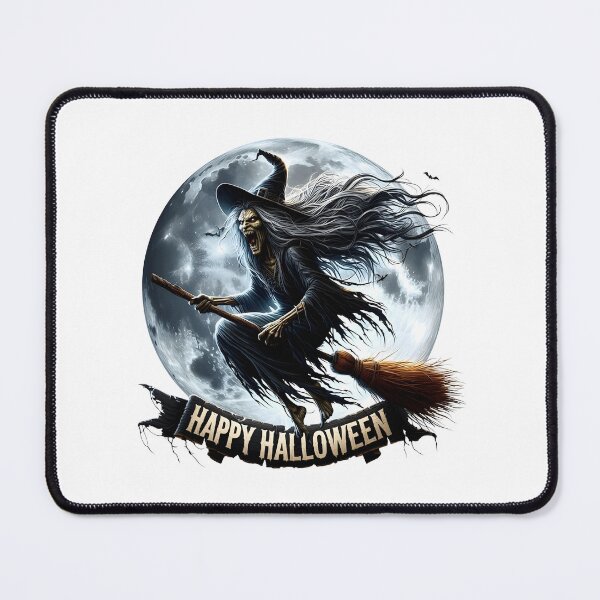 Item preview, Scary Flying Witch on Broomstick with Full Moon Happy Halloween Emblem designed and sold by interdesigner.