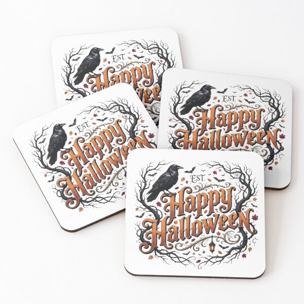 Item preview, Vintage Gothic Happy Halloween Typography with Raven and Spooky Branches    designed and sold by interdesigner.