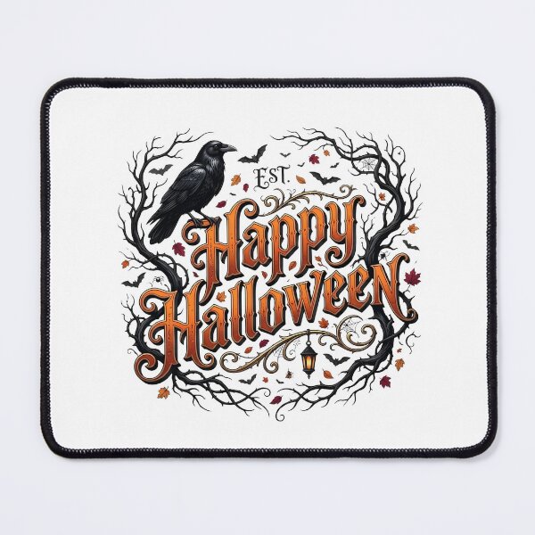 Item preview, Vintage Gothic Happy Halloween Typography with Raven and Spooky Branches designed and sold by interdesigner.