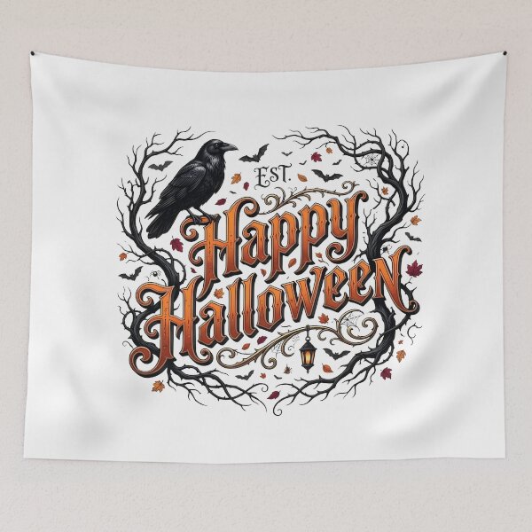 Item preview, Vintage Gothic Happy Halloween Typography with Raven and Spooky Branches    designed and sold by interdesigner.