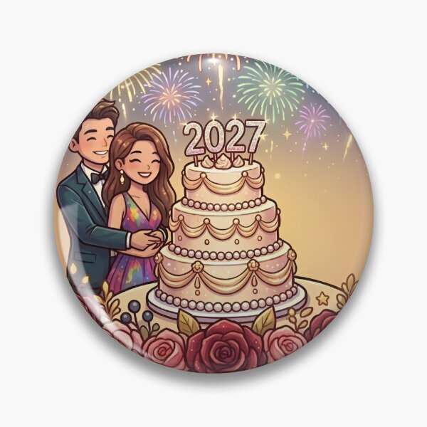 Item preview, New Year 2027 Couple Celebration Fireworks Romantic Cake Roses designed and sold by Akira Design Store.
