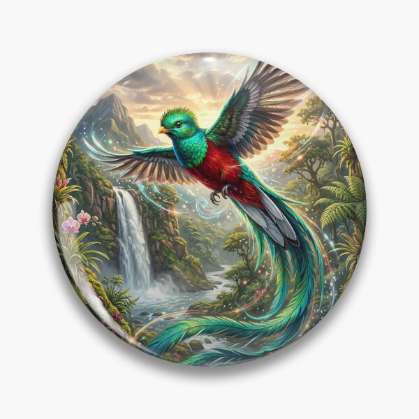 Item preview, Quetzal Flying over Tropical Waterfall - Wildlife Art designed and sold by Lucid Dream Pixel.