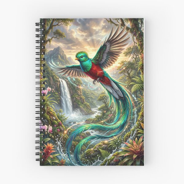 Item preview, Quetzal Flying over Tropical Waterfall - Wildlife Art designed and sold by Lucid Dream Pixel.