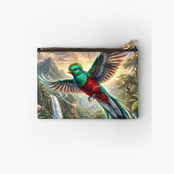 Item preview, Quetzal Flying over Tropical Waterfall - Wildlife Art designed and sold by Lucid Dream Pixel.