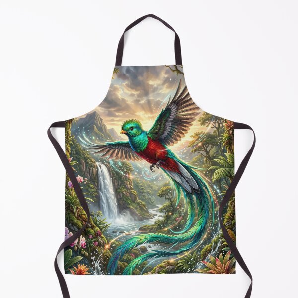 Item preview, Quetzal Flying over Tropical Waterfall - Wildlife Art designed and sold by Lucid Dream Pixel.