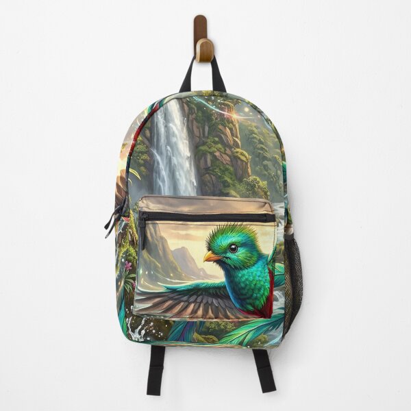 Item preview, Quetzal Flying over Tropical Waterfall - Wildlife Art designed and sold by Lucid Dream Pixel.
