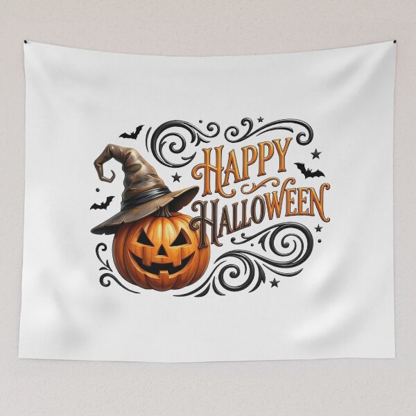 Item preview, Vintage Happy Halloween Typography with Pumpkin wearing Witch Hat    designed and sold by interdesigner.