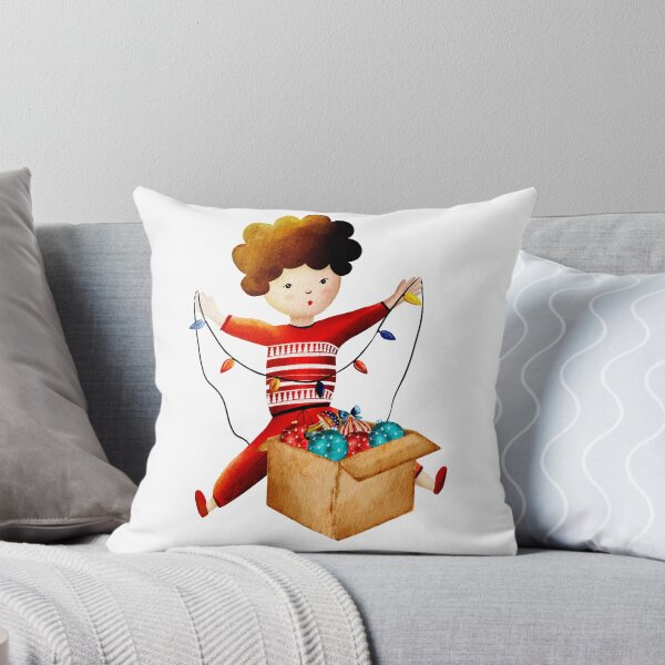 Item preview, Cute Boy with Christmas Lights Watercolor Art designed and sold by DigiBlossom.