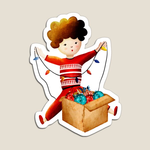 Item preview, Cute Boy with Christmas Lights Watercolor Art designed and sold by DigiBlossom.