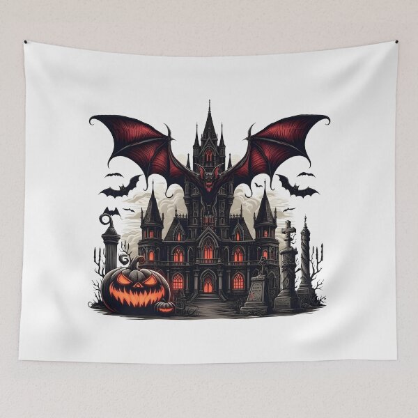Item preview, Gothic Haunted Castle with Giant Vampire Bat and Glowing Jack-o'-Lantern    designed and sold by interdesigner.