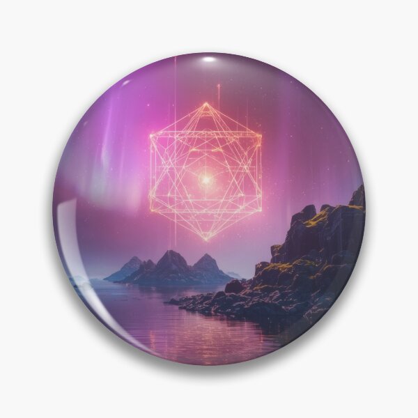 Item preview, Glowing Pink Metatrons Cube Under Northern Lights Aurora designed and sold by monkeybusiness.pt.