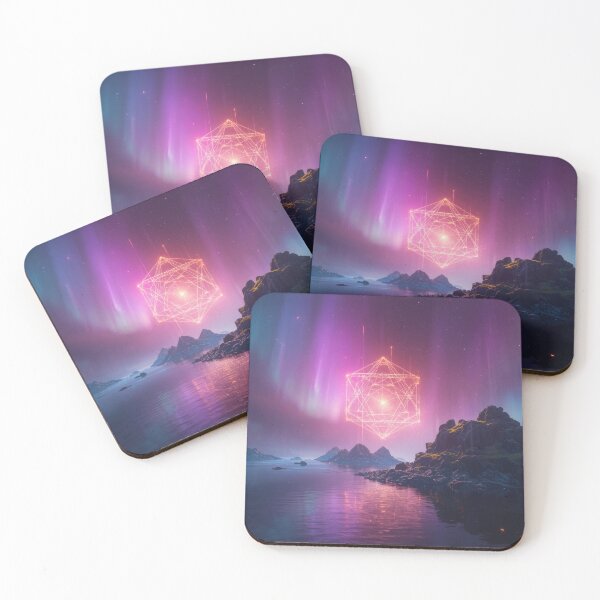 Item preview, Glowing Pink Metatrons Cube Under Northern Lights Aurora designed and sold by monkeybusiness.pt.