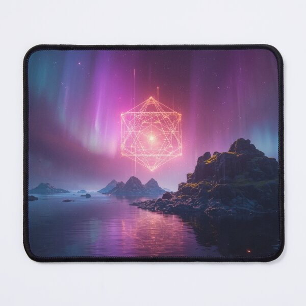 Item preview, Glowing Pink Metatrons Cube Under Northern Lights Aurora designed and sold by monkeybusiness.pt.