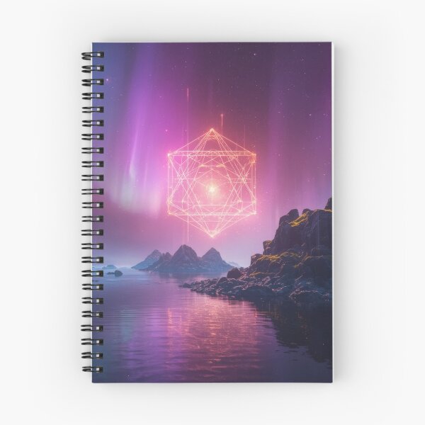 Item preview, Glowing Pink Metatrons Cube Under Northern Lights Aurora designed and sold by monkeybusiness.pt.