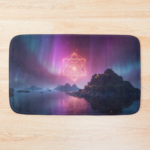 Item preview, Glowing Pink Metatrons Cube Under Northern Lights Aurora designed and sold by monkeybusiness.pt.