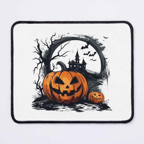 Item preview, Spooky Jack-o'-Lanterns with Haunted Castle and Bats Under Moonlit Night designed and sold by interdesigner.
