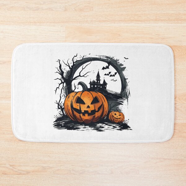Item preview, Spooky Jack-o'-Lanterns with Haunted Castle and Bats Under Moonlit Night    designed and sold by interdesigner.
