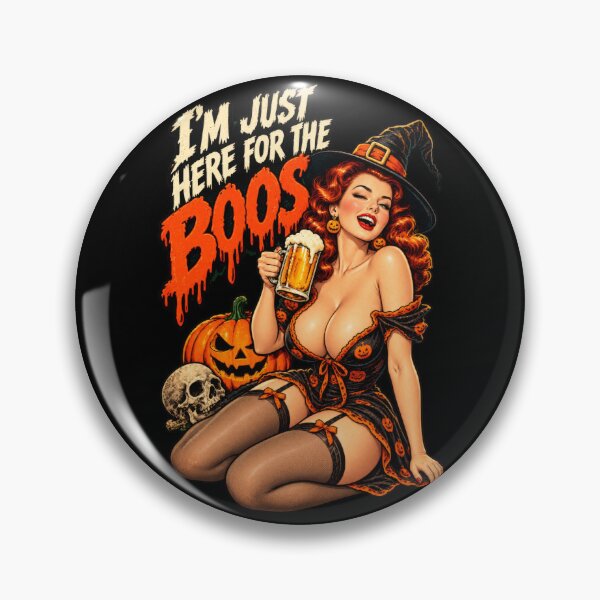 Item preview, I’m Just Here for the Boos – Retro Halloween Pin-Up designed and sold by DopeyRobot.