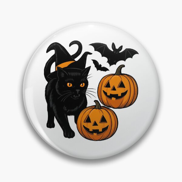 Item preview, Spooky Black Cat in Witch Hat with Jack-o'-Lanterns and Bats    designed and sold by interdesigner.