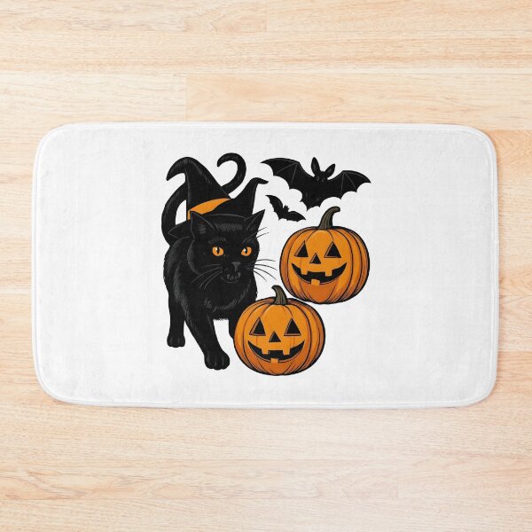 Item preview, Spooky Black Cat in Witch Hat with Jack-o'-Lanterns and Bats    designed and sold by interdesigner.
