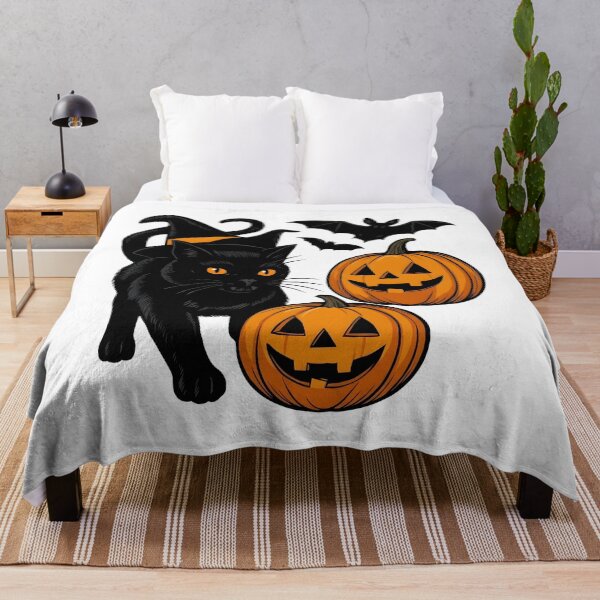 Item preview, Spooky Black Cat in Witch Hat with Jack-o'-Lanterns and Bats    designed and sold by interdesigner.