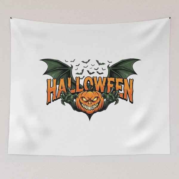 Item preview, Spooky Halloween Pumpkin Monster with Bat Wings and Flying Bats designed and sold by interdesigner.