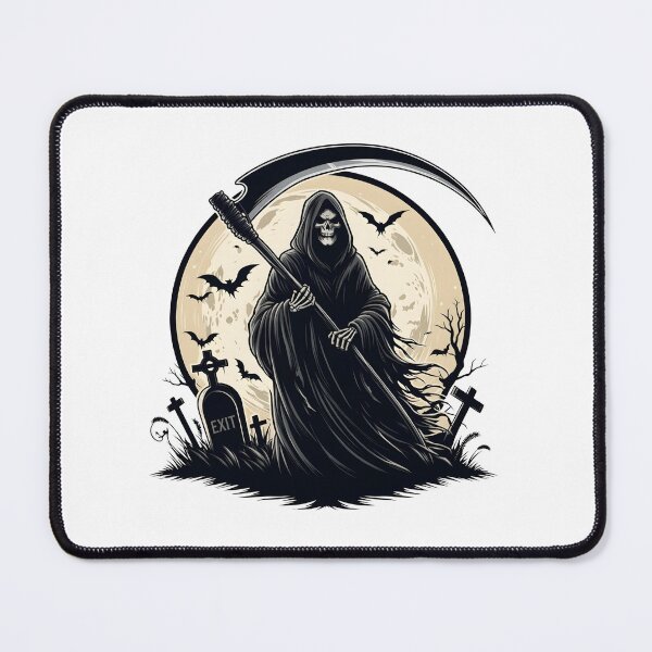 Item preview, Grim Reaper with Scythe in Spooky Graveyard Under Full Moon designed and sold by interdesigner.