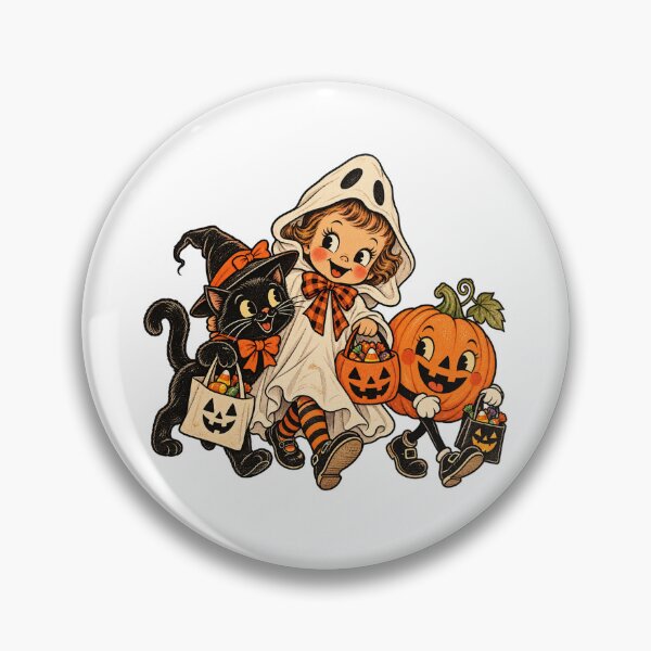 Item preview, Vintage Halloween Trick or Treat Friends – Ghost Kid, Black Cat & Pumpkin designed and sold by Amy Helms.